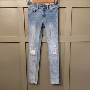 All Saints Mast Low Rise Skinny Jeans Light Wash Distressed Ripped Size 26